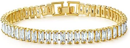 MDFUN Cubic Zirconia Tennis Bracelet,18K Yellow Gold Plated Crystals Tennis Chain for Women and Girl (Gold, 7.5 inches)