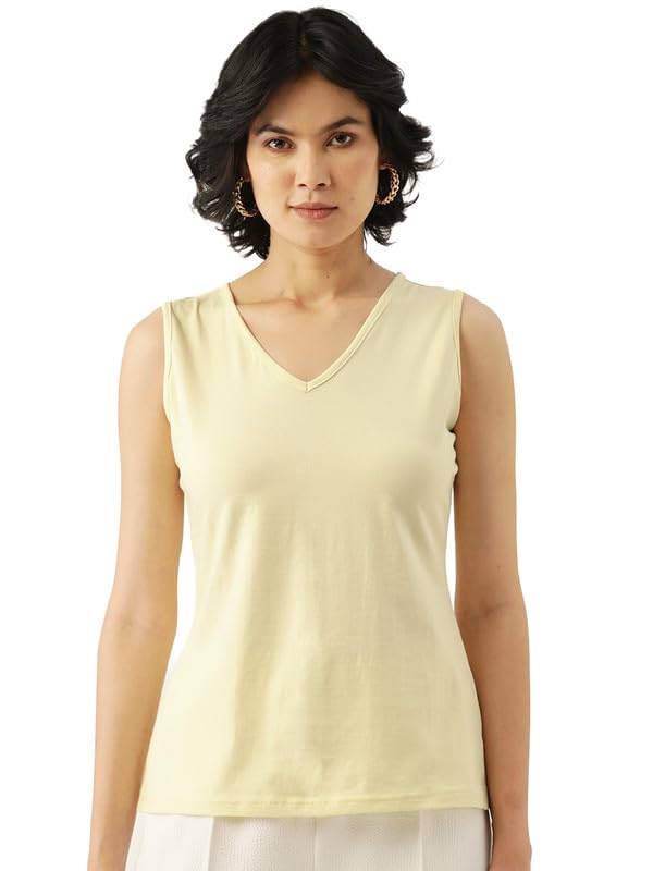 Women's Sleeveless V-Neck Cotton T-Shirt-picture-29
