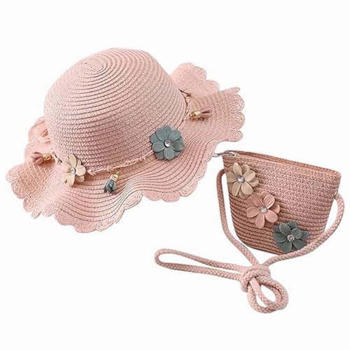 Sombrero De Verano para Niñas,Decoracion De Flores Gorro De Playa,Sombrero Ancho De Playa De Verano,Kid Summer Beach Sun Sombreros,para Niños Beach Piscina Al Aire Libre Viajamiento(Rosa)