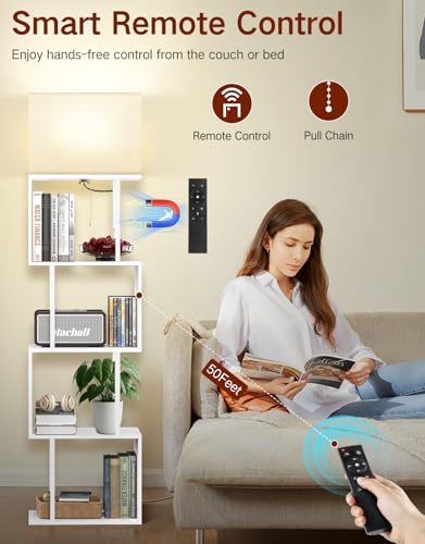 Image of 5-Tier Floor Lamp with Shelves & Remote, Dimmable S-Shaped Bookshelf with 3 Color Temperature, 1-Hour Timer, Tall Corner Standing Lamp for Living Room, Bedroom, Office