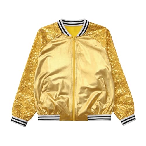 JEYPINMI Kids Girls Sequin Bomber Jacket Hip Hop Modern Jazz Dance Performance Tops Long Sleeve Coat2