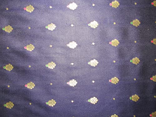 Tissu brocart 100 % soie au mètre bleu marine or métallique jacquard vêtement ameublement