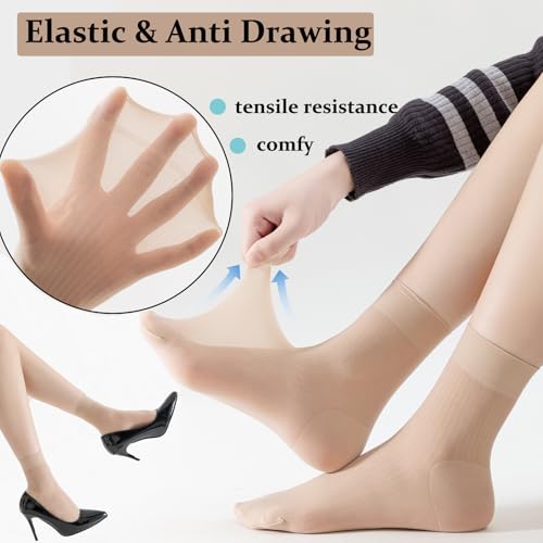 VIBCICY 12 Pairs Womens Sheer Nylon Ankle Socks,Nude Thin Tight Transparent Stockings for Women,See Through Silk with Mesh4