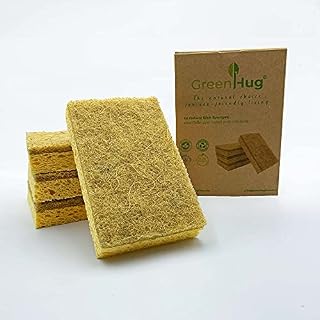 4x Eco Wash-Up Sponges 11x7x2.5 cm | Natural Sisal and Cellulose | Plastic-free, Biodegradable, Compostable, Plant-based | Chemically free