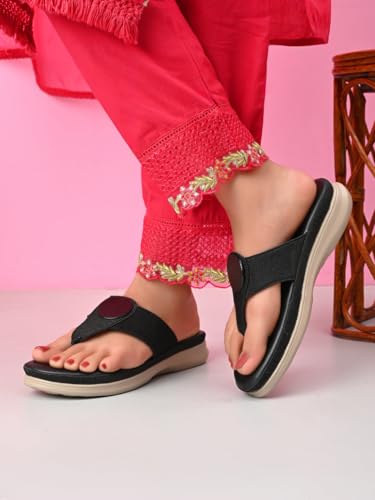 Image of XE Looks Women's Embellished Toe-Post Slippers | Comfortable Flat Casual Trendy Slippers for Women & Girls