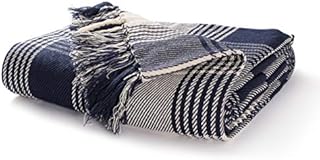 EHC Premium Reversible 100% Cotton Large 150 x 200 cm Tartan Throws for Sofa, Armchair Bedspread, Navy Blue