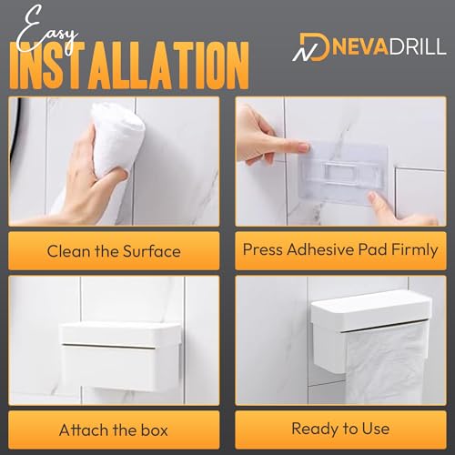 NEVADRILL Garbage Bag Holder For Dustbin Bags, Garbage Bag Roll Dispenser With Self Adhesive Wall Mount, No Drill Installation, [Nr-1325](Plastic, White, Pack Of 1 Count)