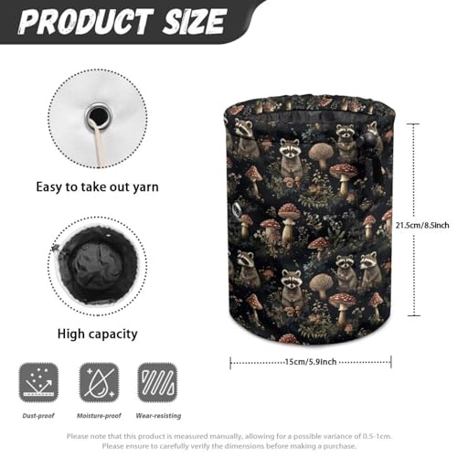 Image of Sellikakes Mushroom Raccoon Yarn Bag with Drawstring, Yarn Holder Crocheting Storage Basket Organizer Crochet Holder for Crocheting Project Store Skein Ball