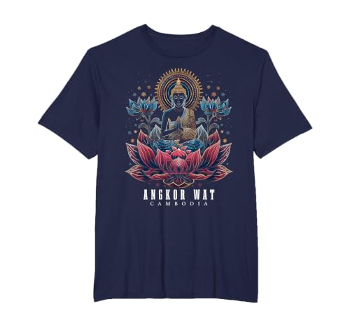 Angkor Wat Cambodia Buddha Vintage Buddhist Souvenir T-Shirt, Men's Big and Tall, Navy Blue, 6X Tall