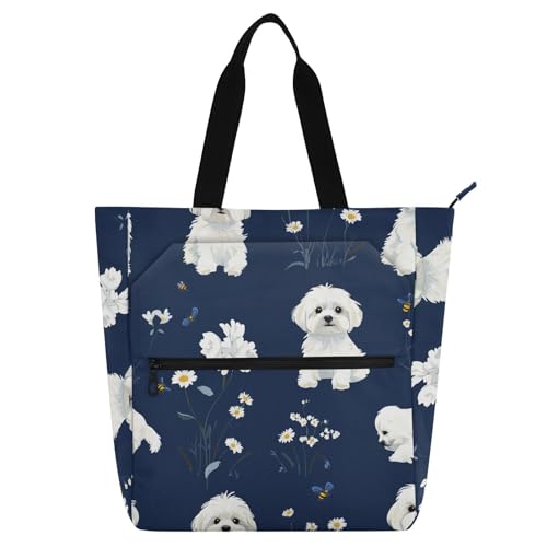 Sac fourre-tout résistant à l'eau motif chiens maltais pour enfants