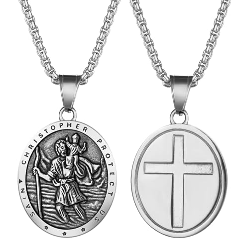 Collier Saint Christophe pour homme en acier inoxydable médaille voyageur