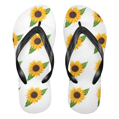 Sunflower Leaf White Flip Flops for Beach Thong Sandals Anti-slip Lightweight Beach Shoes for Summer Outdoor Travel