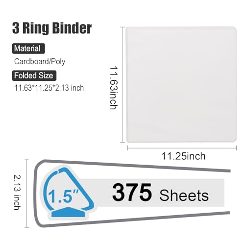 COMIX Heavy Duty 1 1/2 inch Slant-D Ring View Binder, 1.5 inch 3 Ring Binders, Hold 350 Sheets of 8.5\" x 11\" Paper, 8 Pack (White)