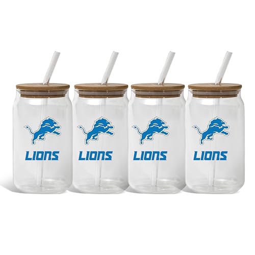 The Memory Company Officially Licensed 4-Pack Can Shaped Glasses with Bamboo Lid, Detroit Lions - image 1
