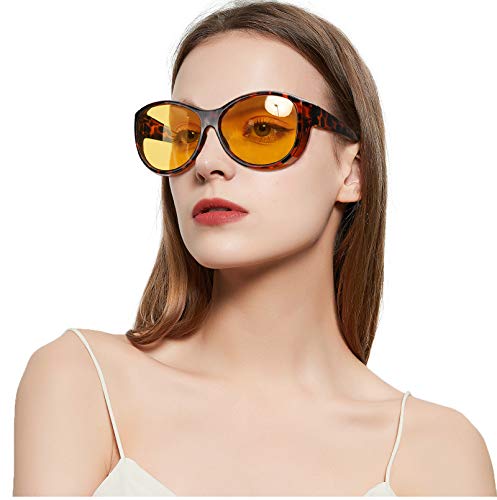 Myiaur Night Driving Glasses with Yellow Lens, Polarized Night Vision Glass for Women, Driving Glass for Night/Foggy/Rain (Yellow Tortoise Frame/Night Driving Yellow Lens)