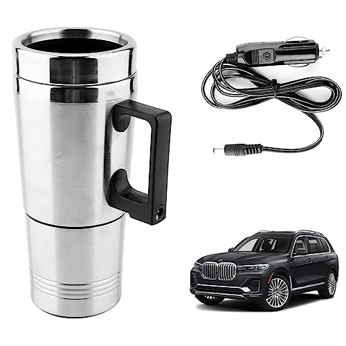 Image of Oshotto 12V Stainless Steel Car Heating Kettle /Mug, Travel Friendly electric Tea /Coffee maker Compatible with BMW X7 (300ml) - Silver