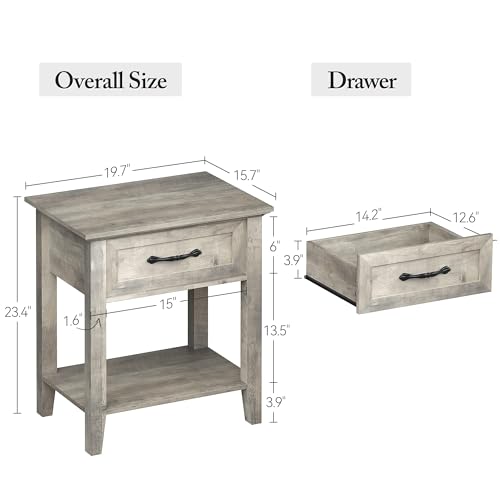 Table de nuit style artisanal gris Zstar avec compartiment