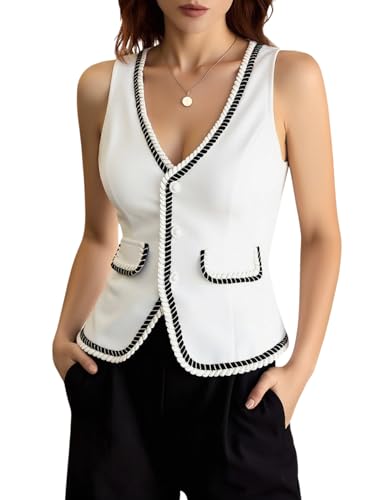 Women's Button Up Blazer Vest Elegant V Neck Sleeveless Business Casual Waistcoat
