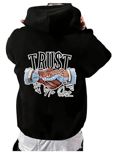 WDIRARA Men's Graphic Letter Print Drawstring Hoodie Long Sleeve Sweatshirt Casual Top Pullovers