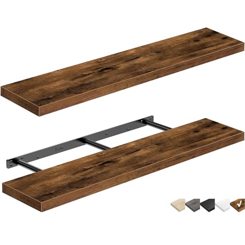 Image of QEEIG Floating Shelves for Wall 39.4" Long - Wall Mounted Shelf Bathroom Kitchen Living Room Bedroom Farmhouse Home Decor Display Bookshelf Large 39.4 x 9.3 inch Set of 2, Rustic Brown (008-100BN)