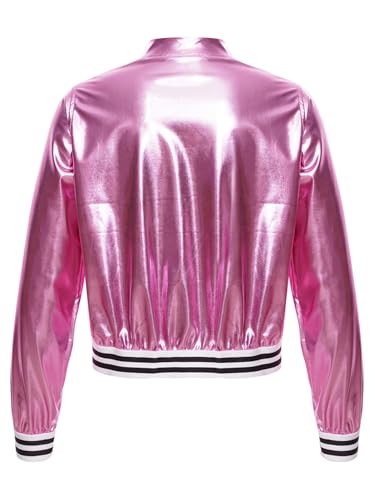 Kids Girls Metallic Bomber Jacket Outerwear Zipper Long Sleeve Lightweight Flight Varsity Baseball Jacket Coats3