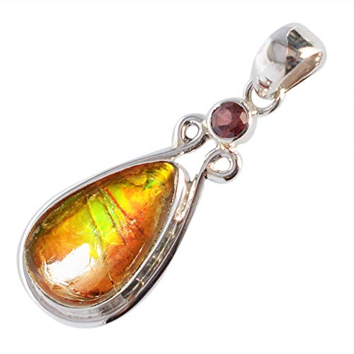 Pendentif ammolite naturelle et argent 925 massif fait main de prestige RI-3859