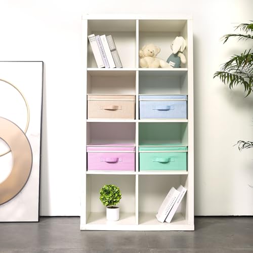 BrilliantJo Aufbewahrungsboxen mit Deckel, Faltbarer Aufbewahrungskorb für Kleidung mit Griff für Spielzeug, Bücher, Schrank, Schlafzimmer, Zuhause, 4-Regenbogenfarben-Set 33,5 x 31,75 x 17,5 cm