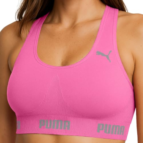 PUMA Top Feminino Esportivo Poliamida Academia Nadador Sem Bojo Original, Rosa Neon, P