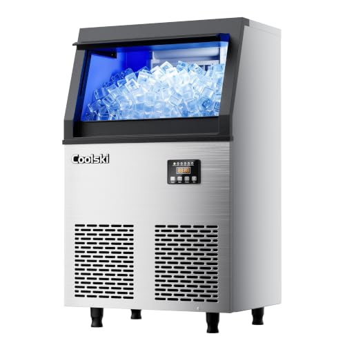 Image of Coolski Commercial Ice Maker Machine, 200lbs /24H with 35lbs Ice Storage Undercounter Ice Machine, Stainless Steel Built-in Freestanding Ice Maker for Bar, Home, Garage, Cafe, Self-Cleaning