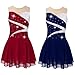 Ice Skating Dress for Women Shiny Sequins Rhinestone Decorated Patchwork Style Hollow Back Skating Dance Dress(Red,12)