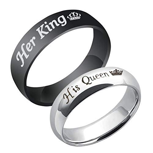 Image of I Jewels 18k Silver Plated Black Titanium Stainless Steel Matching Couple Rings (FL185CO)