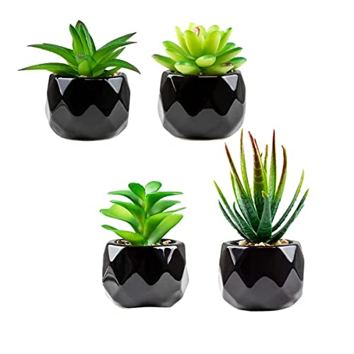 Artificial Succulents Plants Potted Indoor, Set of 4 Small Fake Plants in Black Ceramic Pot, Faux Plant Black Decor for Window Sill, Office, Table, Home, Bathroom, Living Room Artificial Succulents Plants Potted Indoor, Set of 4 Small Fake Plants in Black Ceramic Pot, Faux Plant Black Decor for Window Sill, Office, Table, Home, Bathroom, Living Room