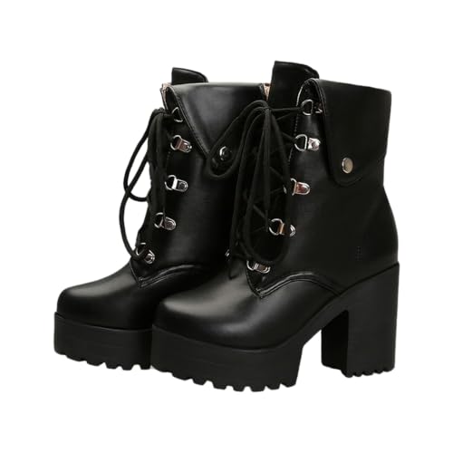 Bottes de combat gothiques punk en cuir vegan pour femme à talon carré