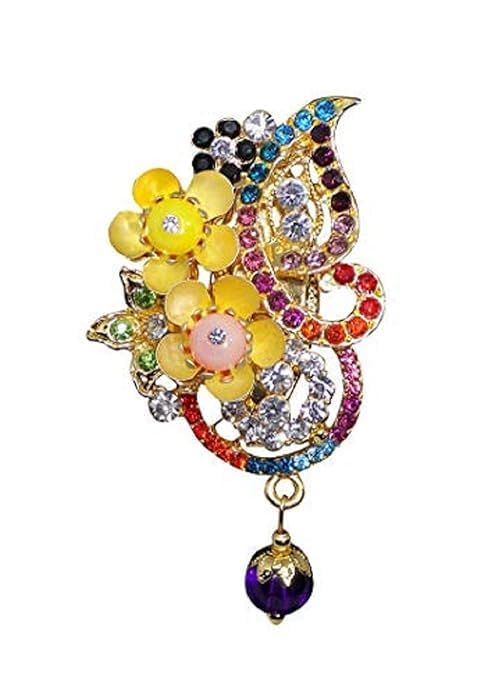 Traditional Indo Western Designer Fancy Wedding Golden Brooch Broach SareePin SariPin for Girls and Women Pack of 1 - Random Model-image-7