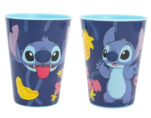 ILS I LOVE SHOPPING Set 2 Bicchieri in plastica 260ml Tifoso Senza BPA/Regalo per Ragazzi Prodotto Ufficiale per STITCH