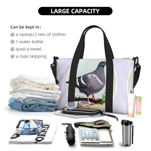 Grey Pigeon Print Women Travel Duffel Bag, Large Weekender Carry-On Tote, Gym Workout Bag,Mommy Hospital Bag4