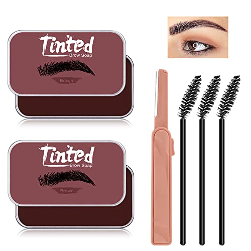 [2Pcs] Erinde Tinted Eyebrow Soap Kit, 4D Brow Styling Soap Gel, Long Lasting & Waterproof Eyebrow Setting Wax Set, Smudge-Proof Natural Eyebrow Brow Gel Styling Makeup (04# Brown) #TOP28