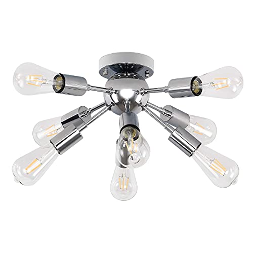 Merbotin 8-Light Modern Sputnik Ceiling Mount Light Fixtures, Semi Flush Ceiling Chandelier for Bedroom, Living Room, Dining Room, Kitchen, Entryway Hallway,Chrome