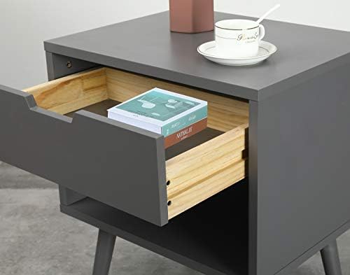 Furniturebox UK Alma Contemporary Modern Stylish Bedside Table (Grey Bedside Table) Beside Cabinet Bedside Drawer Scandi-style Minimalist Design