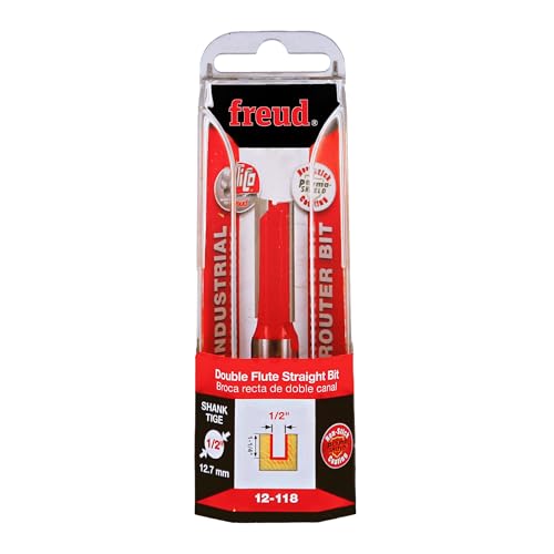 Image of Freud 12-118 Double Flute Straight Router Bit 1 /2 inch Diameter 1-1 /4 inch Cut | 1 /2 inch Shank TiCo Hi-Density Carbide for Grooving, Dadoing, Plunge, Cutting, Wood MDF Plywood CNC