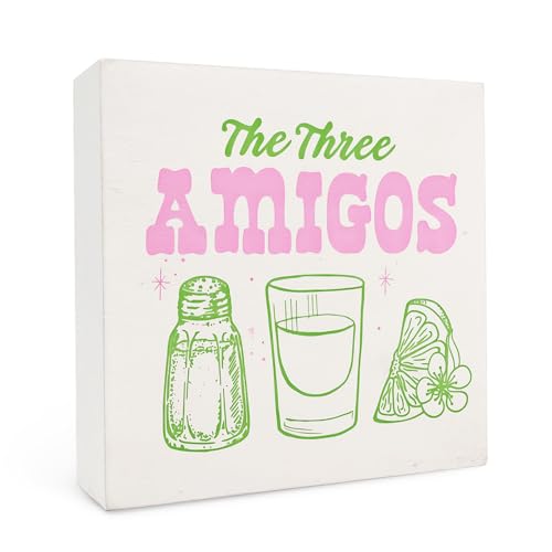 FHUGX Margarita Tequila Cocktail Bar Kitchen Wooden Sign - Trendy Gifts for Friends, The Three Amigos Funny Kitchen Sign for Home Decor, Summer Sign