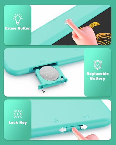 Image of Bravokids 10 Inch LCD Writing Tablet for 3 Year Olds - Electronic Drawing Pad and Doodle Board as Educational Birthday Gifts for Girls and Boys (Green)
