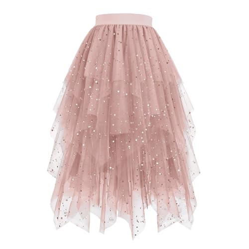 Women's Tulle Skirts High Waisted Puffy Layered Midi Tutu Skirt Ruffle Tiered Fashion Fairy Party Clothes