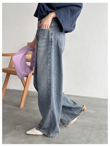 WDIRARA Women's Straight Leg Baggy Jeans Cross Waistband Mid Rise Denim Pants with Pockets3