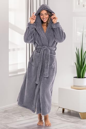 Image of Alexander Del Rossa Womens Fluffy, Fuzzy Robe for Women,Women's Long Hooded Robes, Plus Size