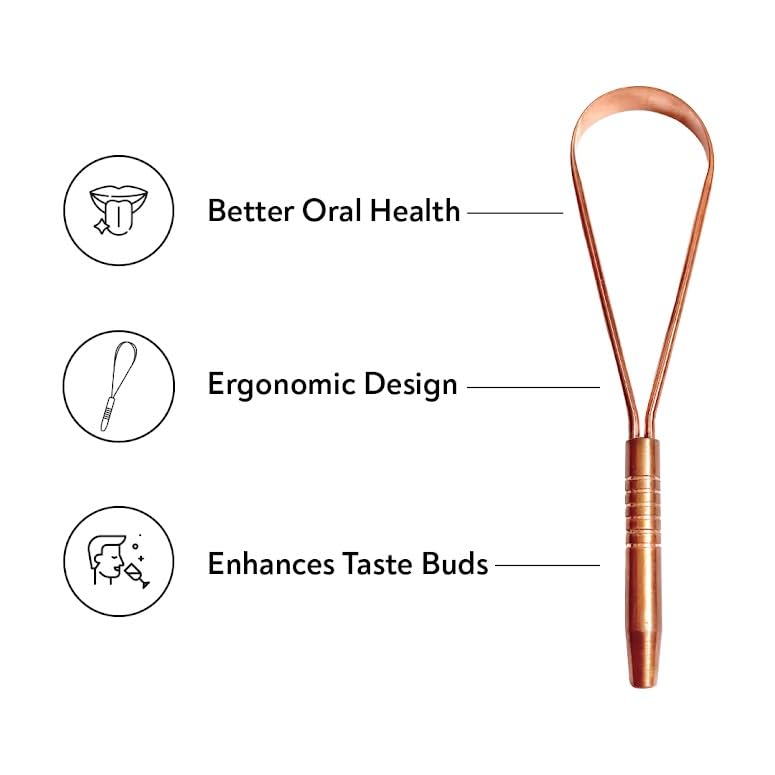 Image of Habbits Copper Tongue Cleaner | For Fresh Breath & Bacteria Removal | Improved Taste buds & Oral Hygiene | Easy to Use | 100% Pure Indian Copper Tongue Scraper To Prevent Bad Breath
