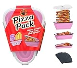 PIZZA PACK The Perfect Reusable Pizza Storage Container with 5 Microwavable Serving Trays - BPA-Free Adjustable Pizza Slice Container to Organize & Save Space, Pink