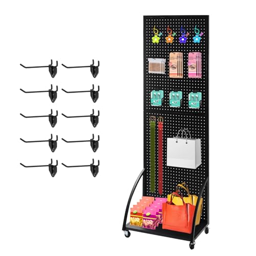 NectaCol 2'x 6' Metal Pegboard Display Stand with a Plate, Peg Board Panels, Standing Pegboard Display, Craft Fair Display Rack, Art Display Stand, Extra 10 pieces Hooks-Black