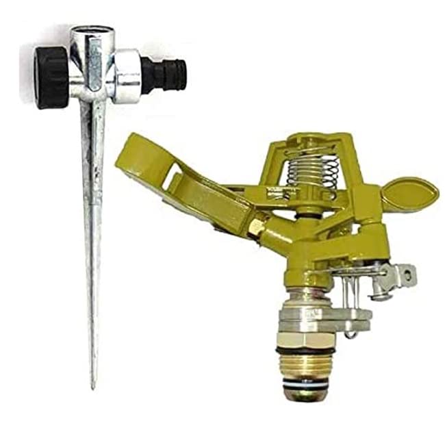 Suinga Pack 4 Aspersores Sectoriales Metálicos Regulables con Soporte | Toma 1/2" | Zinc y Latón | Riego Jardín, Césped, Dorado