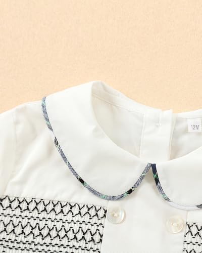 Image of Twoflower Smocked toddler boy outfits Summer Cotton Short Sleeve boys' button-down shirts Casual 2 piece Clothing Set